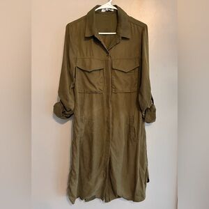 Zara Trafaluc Army Green Midi Button Up Dress - with pockets!